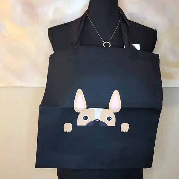 Black Canvas Puppy Dog Tote Bag - Picture 8 of 9